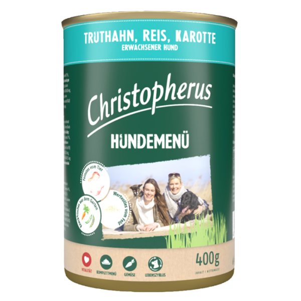 כריסטופרוס Christopherus מזון רטוב לכלבים בטעם עוף, הודו, ואורז 400 גרם