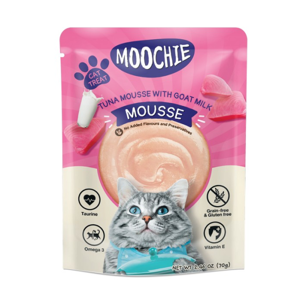 מוצ׳י MOOCHIE חטיף רטוב לחתול בטעם טונה וחלב עיזים 70 גרם