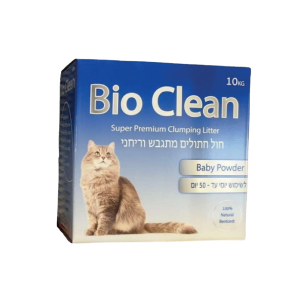 ביו קלין Bio Clean חול מתגבש לחתולים בריח טלק 10 ק”ג