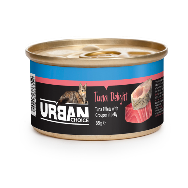 אורבן צ’ויס URBAN choice מעדן לחתולים בטעם טונה ולוקוס 85 גרם