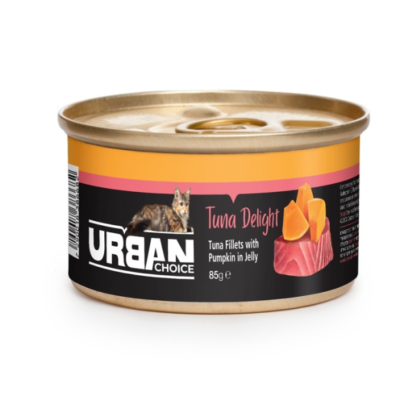 אורבן צ’ויס URBAN choice מעדן לחתולים בטעם טונה ודלעת 85 גרם